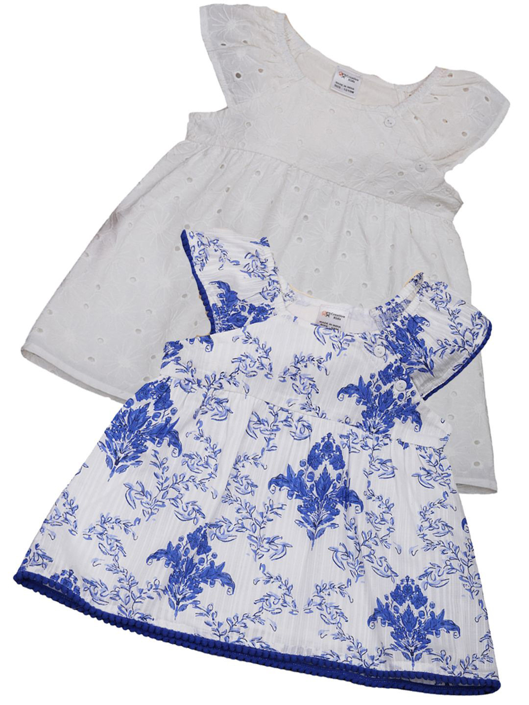 

Creative Kids Girls Pack Of 2 Floral Print Round Neck Fit & Flare Dresses, Blue