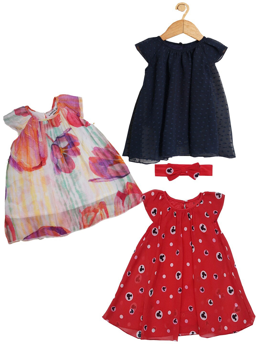 

Creative Kids Girls Pack Of 3 Floral Print Fit & Flare Dresses, Navy blue