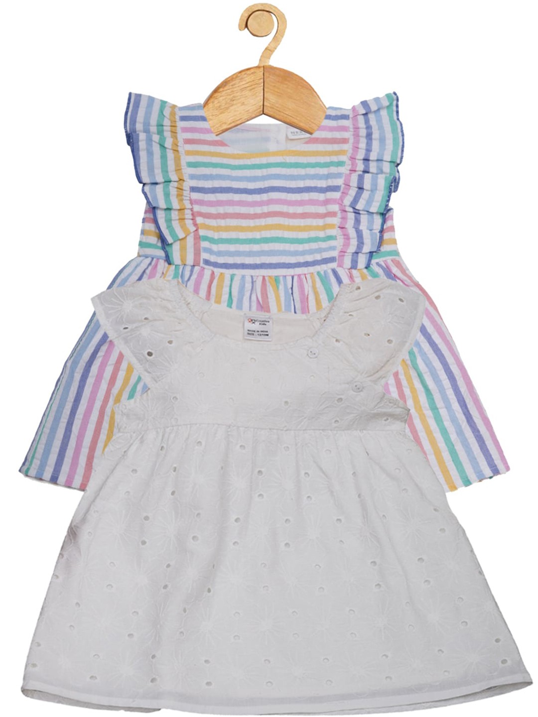 

Creative Kids Girls Pack Of 2 Striped Puff Sleeve Fit & Flare Dresses, White