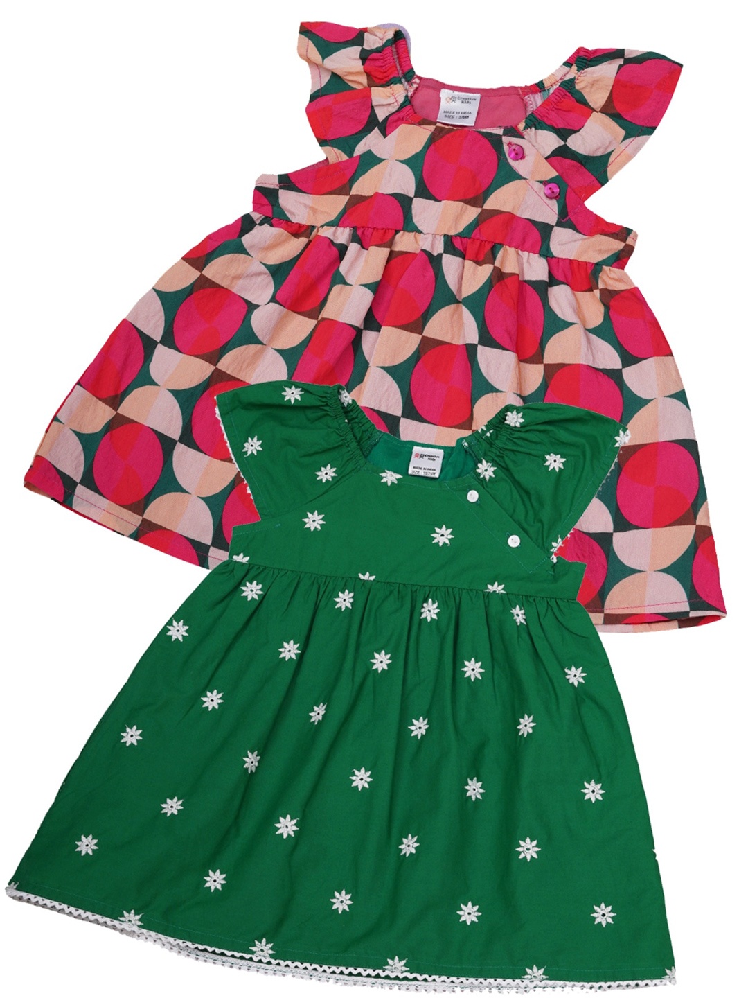 

Creative Kids Girls Pack Of 2 Geometric Print Round Neck A-Line Dress, Red