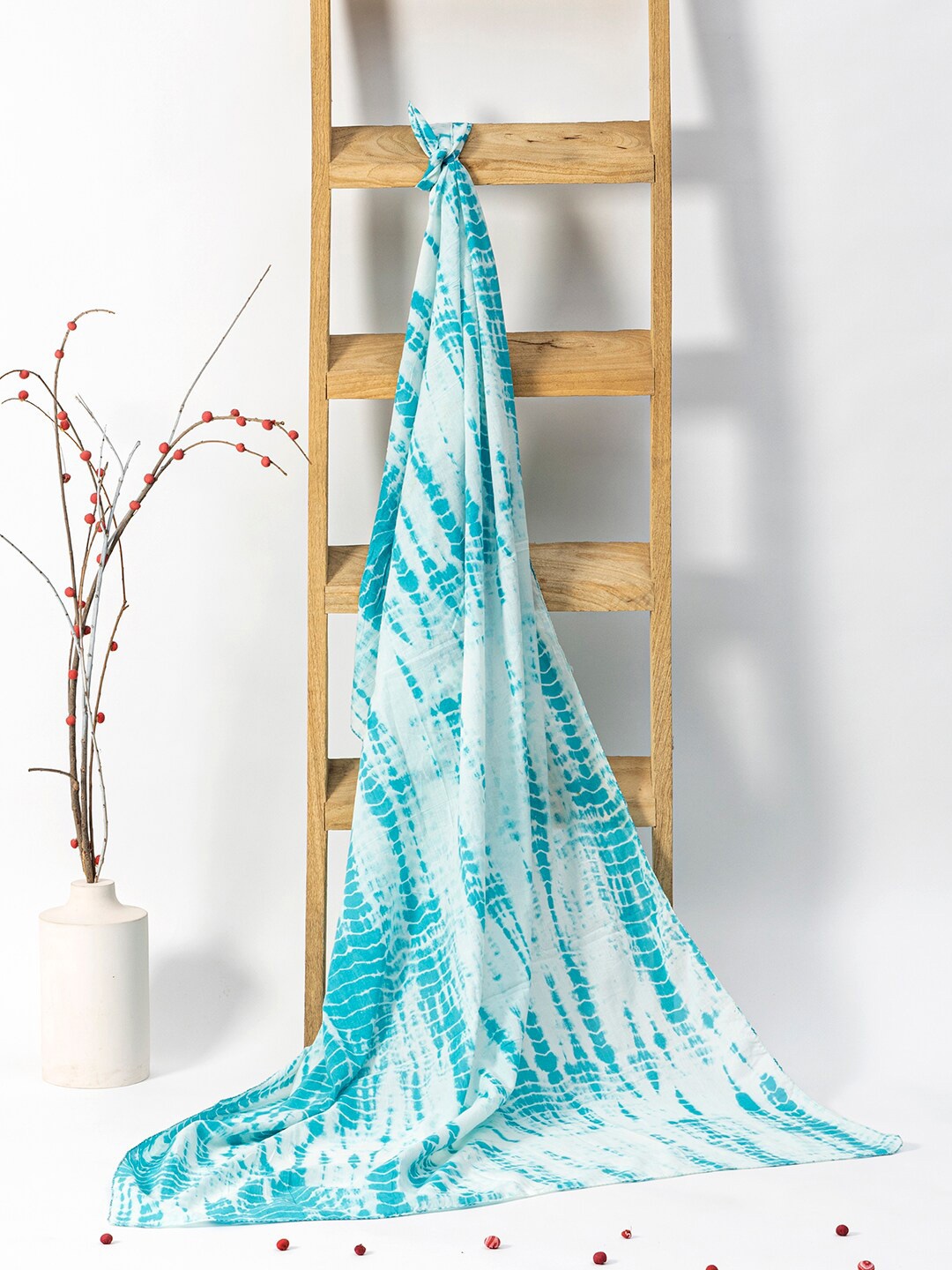 

Contrast Living Women Tie and Dye Printed Cotton Scarf, Turquoise blue