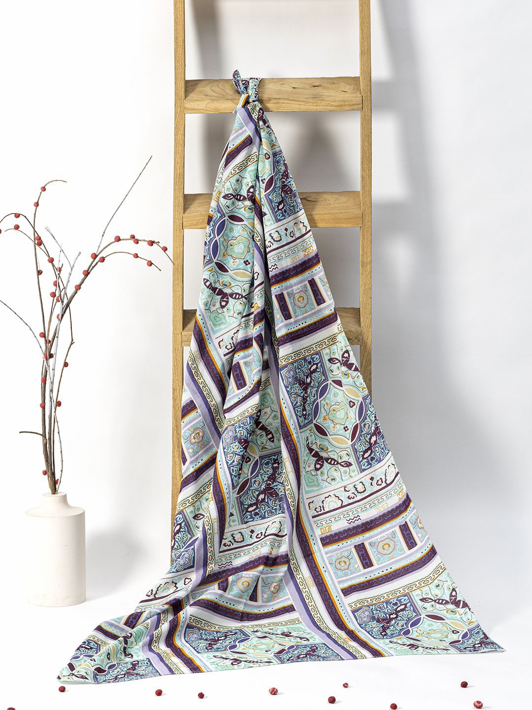 

Contrast Living Floral Printed Pure Cotton Scarf, Blue