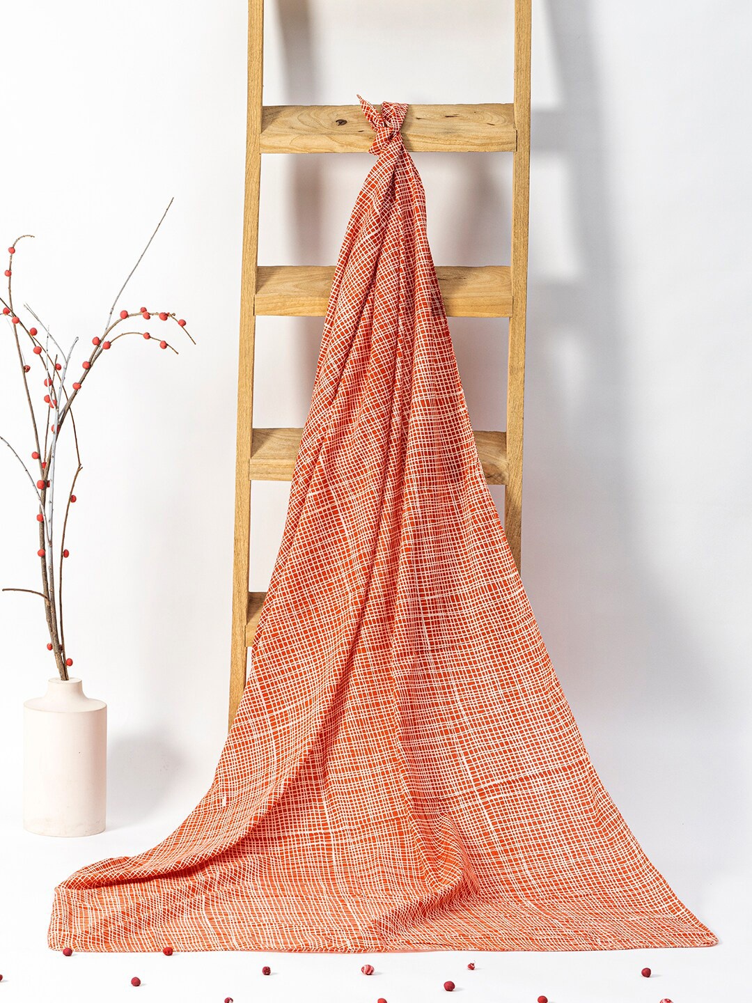 

Contrast Living Checked Pure Cotton Scarf, Red