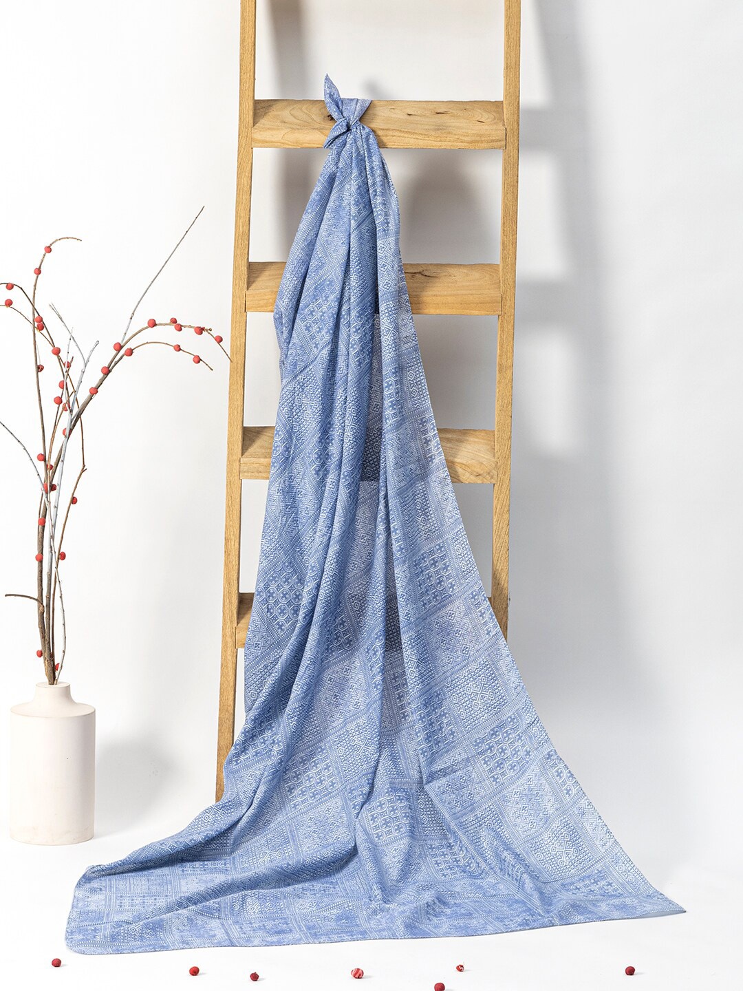 

Contrast Living Printed Pure Cotton Scarf, Blue