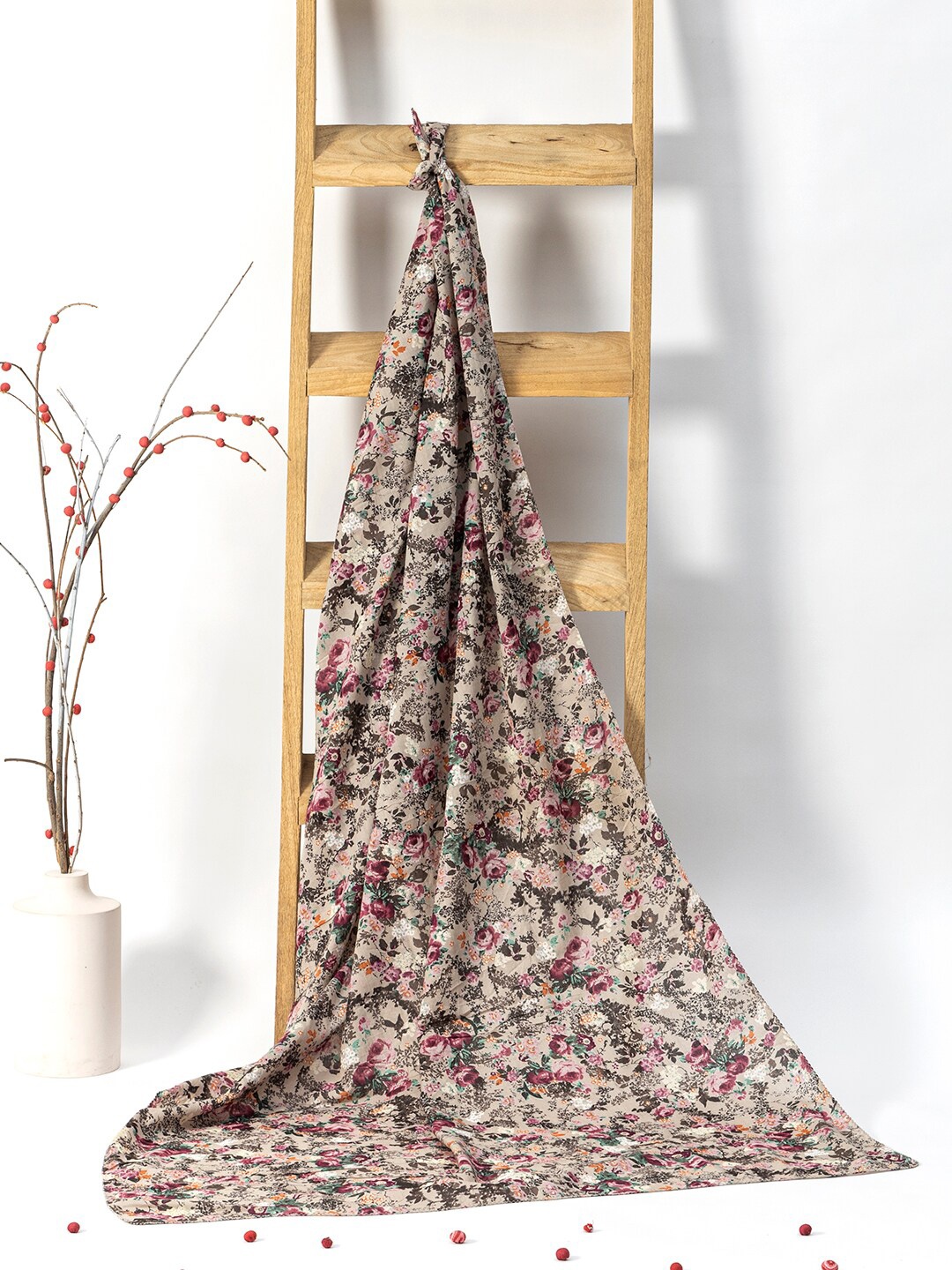 

Contrast Living Floral Printed Pure Cotton Scarf, Grey