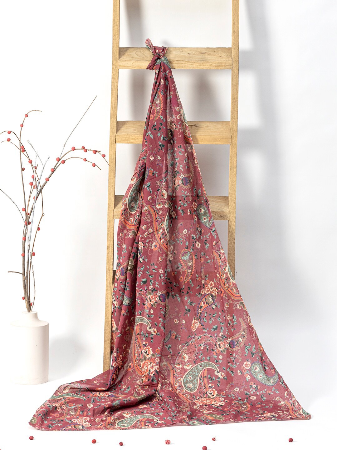 

Contrast Living Floral Printed Pure Cotton Scarf, Maroon