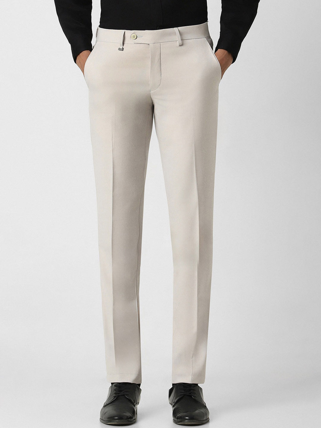 

Van Heusen Men Slim Fit Mid-Rise Formal Trousers, Cream