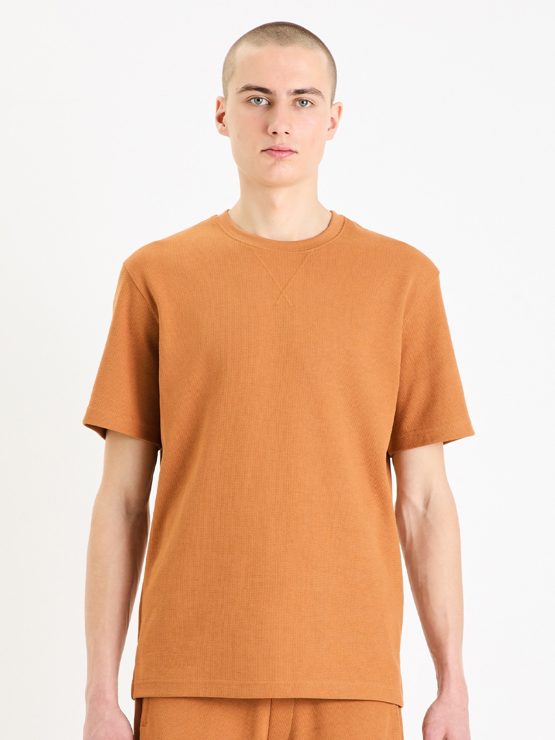 

Celio Round Neck Short Sleeves Boxy T-shirt, Brown