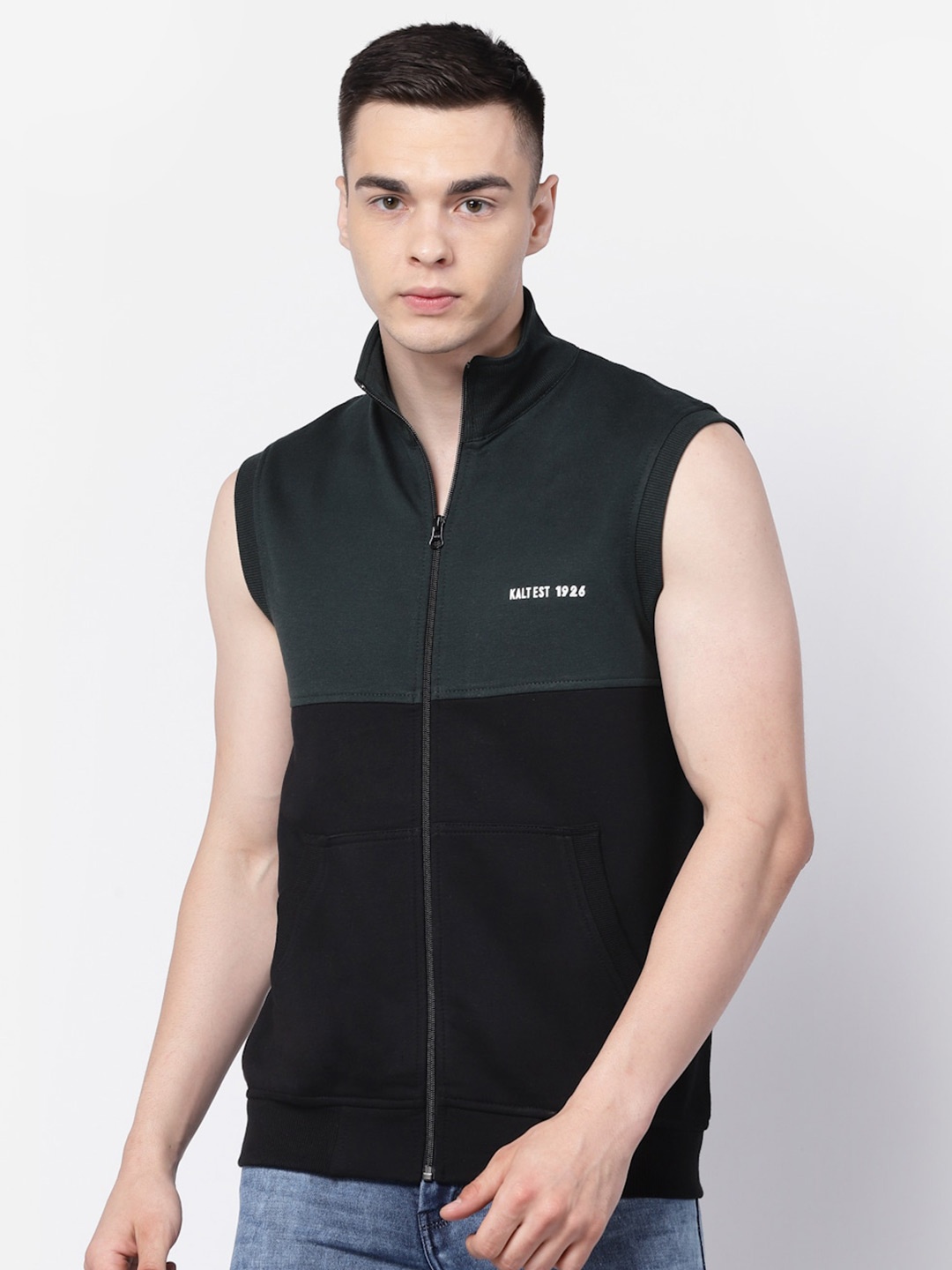 

Kalt Colourblocked Mock Collar Sleeveless Sweatshirt, Black