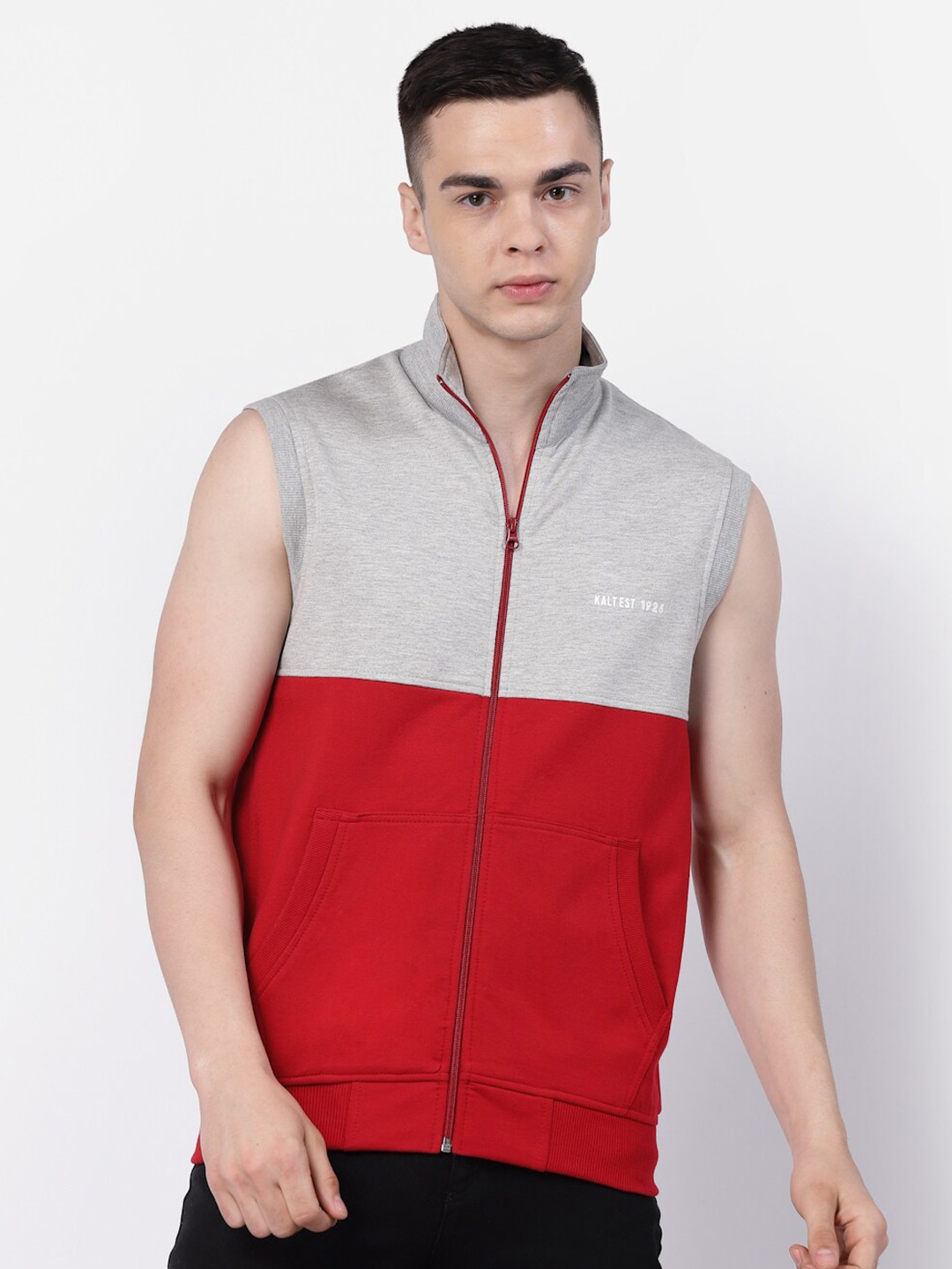 

Kalt Colourblocked Mock Collar Sleeveless Sweatshirt, Red