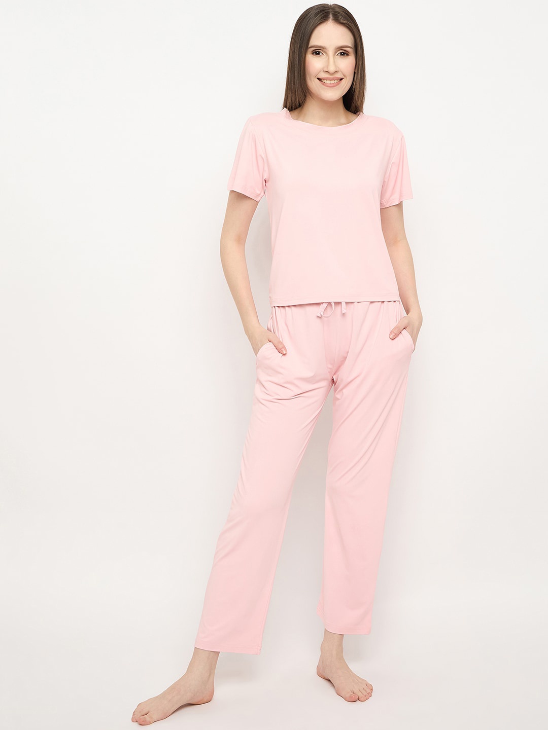 

Camey Round Neck Short Sleeves Crop T-shirt With Pyjamas, Pink