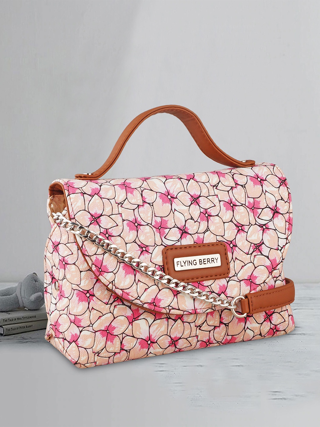 

FLYING BERRY Floral Printed Structured Satchel, Pink