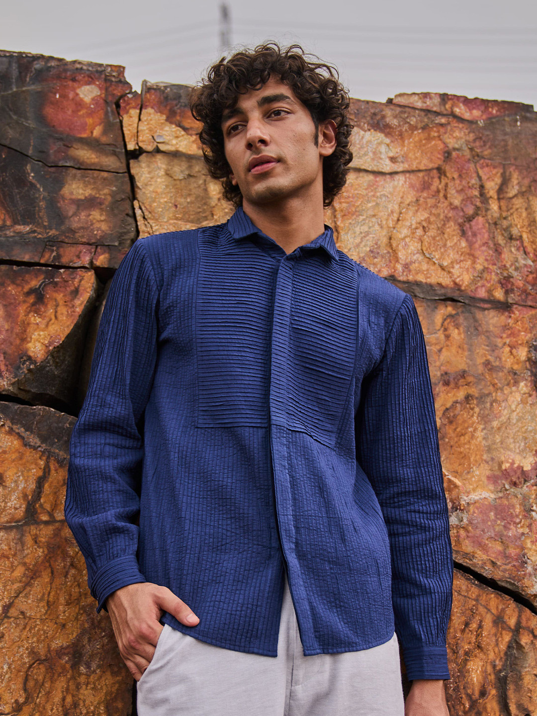 

Dash and Dot Relaxed Organic Cotton Casual Shirt, Navy blue