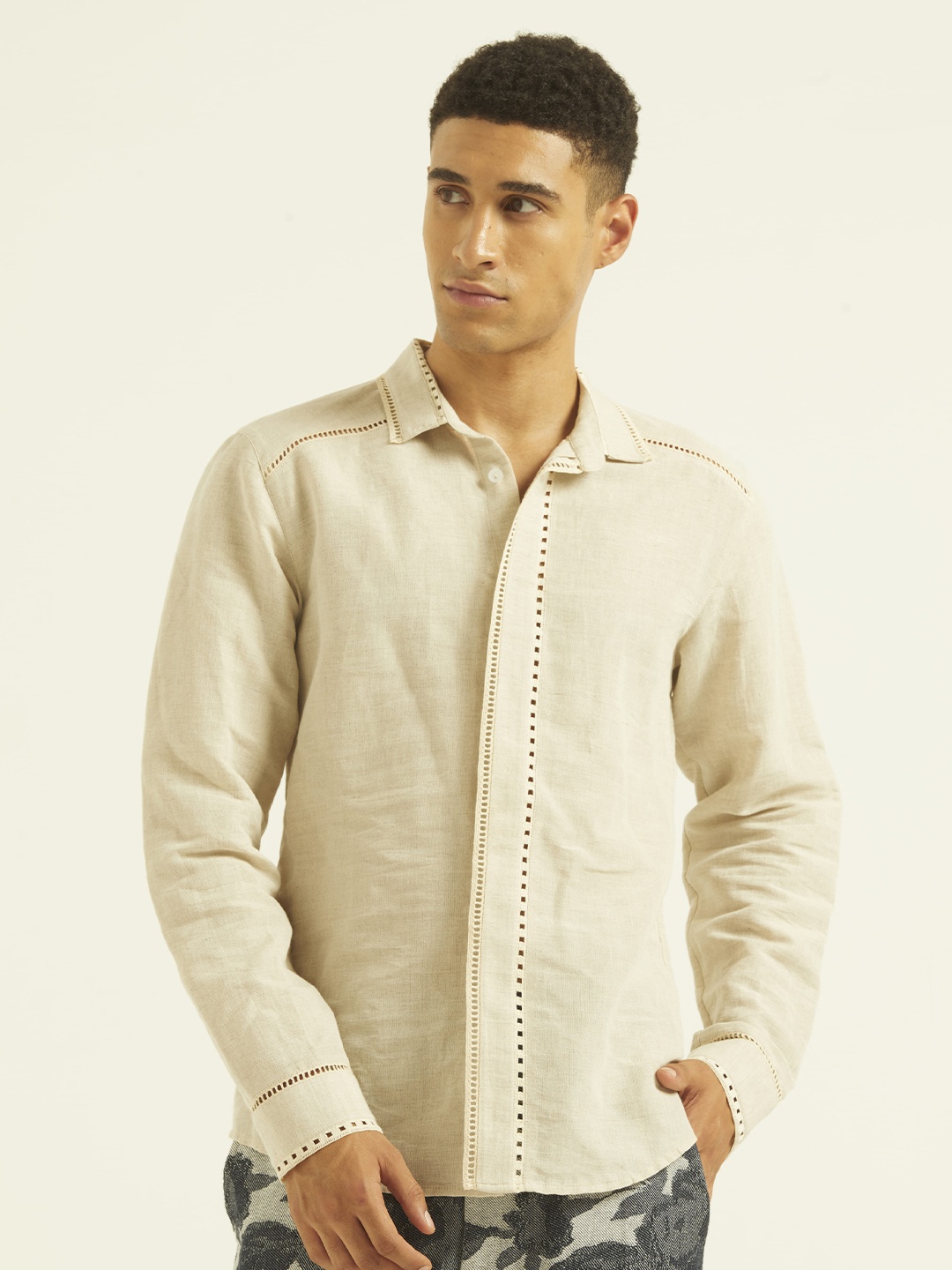

Dash and Dot Relaxed Casual Shirt, Nude