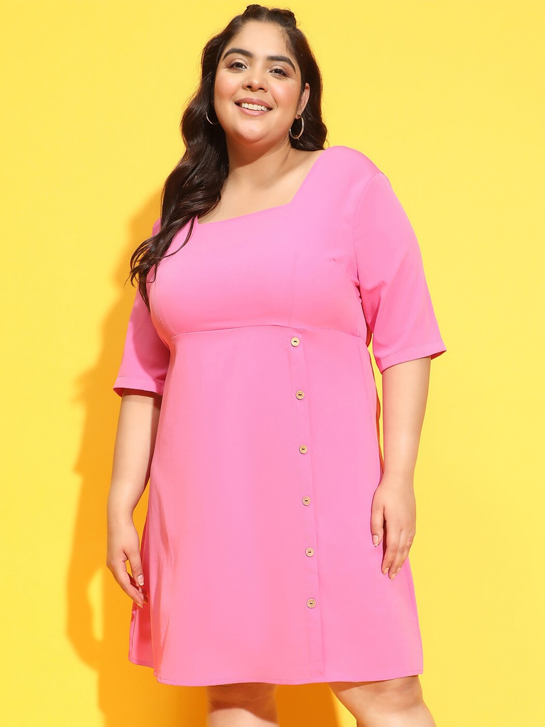 

Oxolloxo Plus Size Square Neck A-Line Dress, Pink