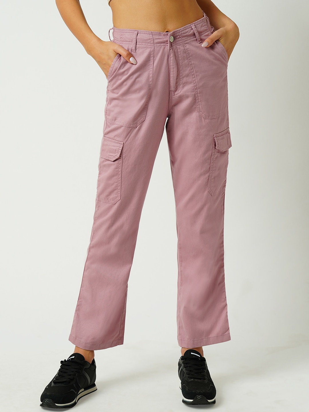 

Kraus Jeans Women Skinny Fit High-Rise Cargos Trousers, Rose