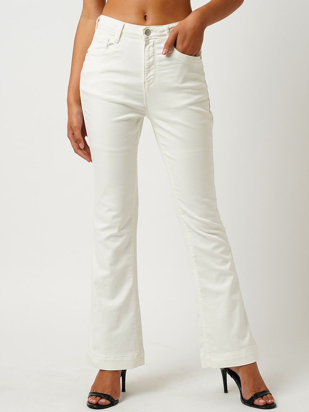 

Kraus Jeans Women Bootcut Mid-Rise Clean Look Stretchable Jeans, Off white