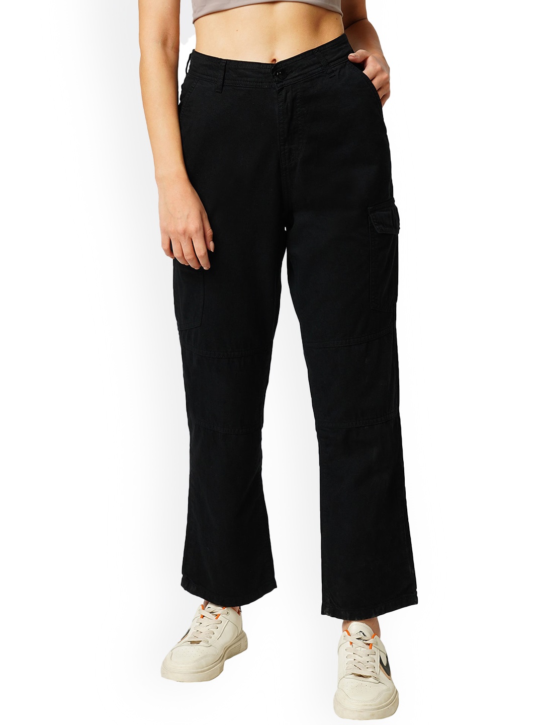 

Kraus Jeans Women Skinny Fit High-Rise Regular Trousers, Black