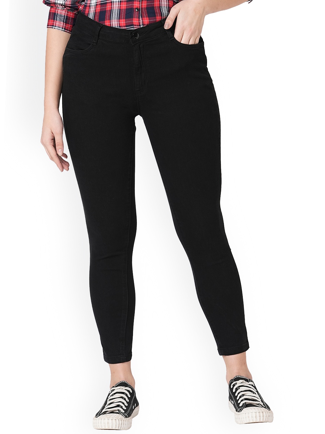 

Kraus Jeans Women Skinny Fit High-Rise Clean Look Stretchable Jeans, Black