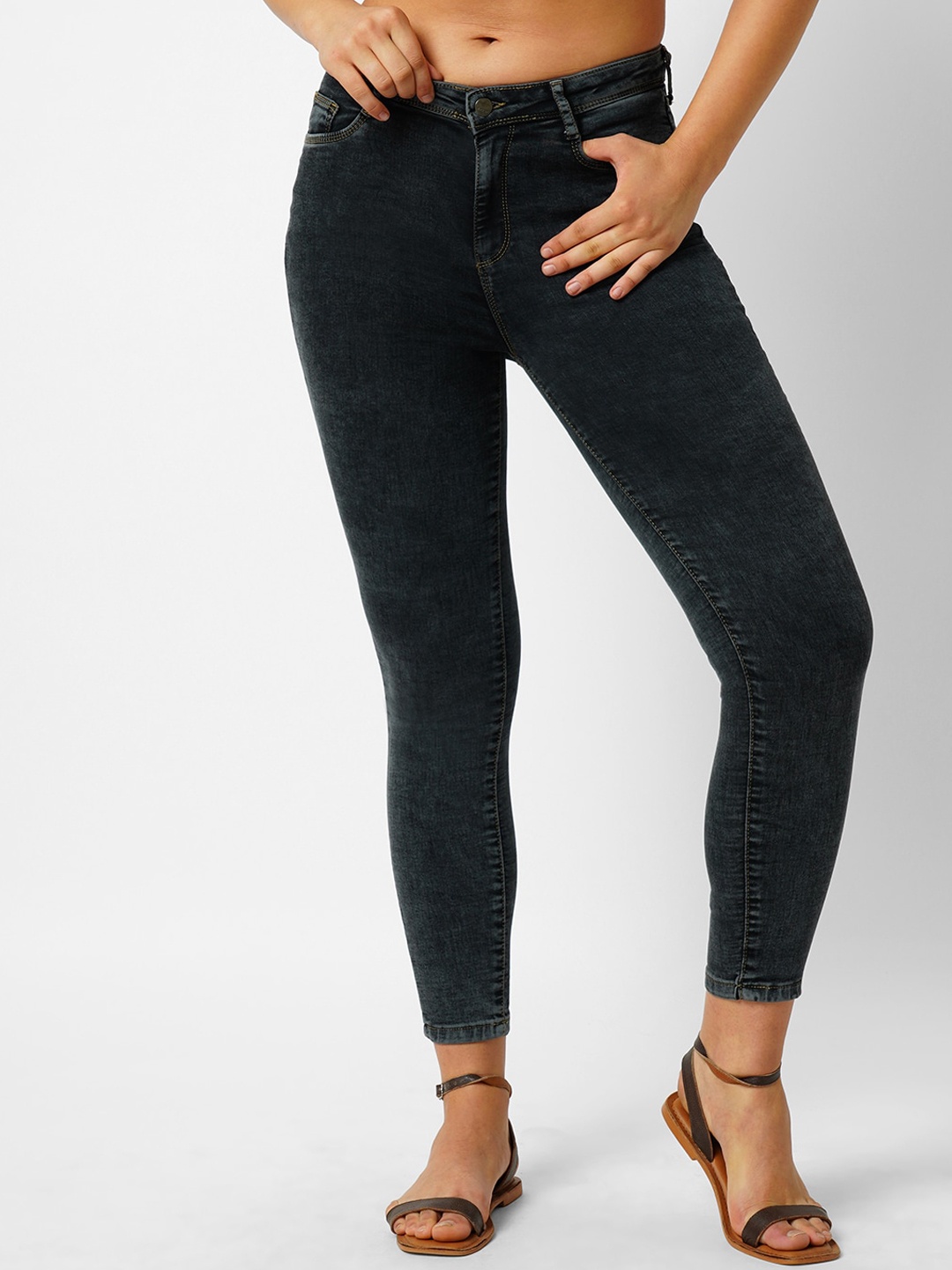 

Kraus Jeans Women Slim Fit Clean Look High-Rise Stretchable Jeans, Grey
