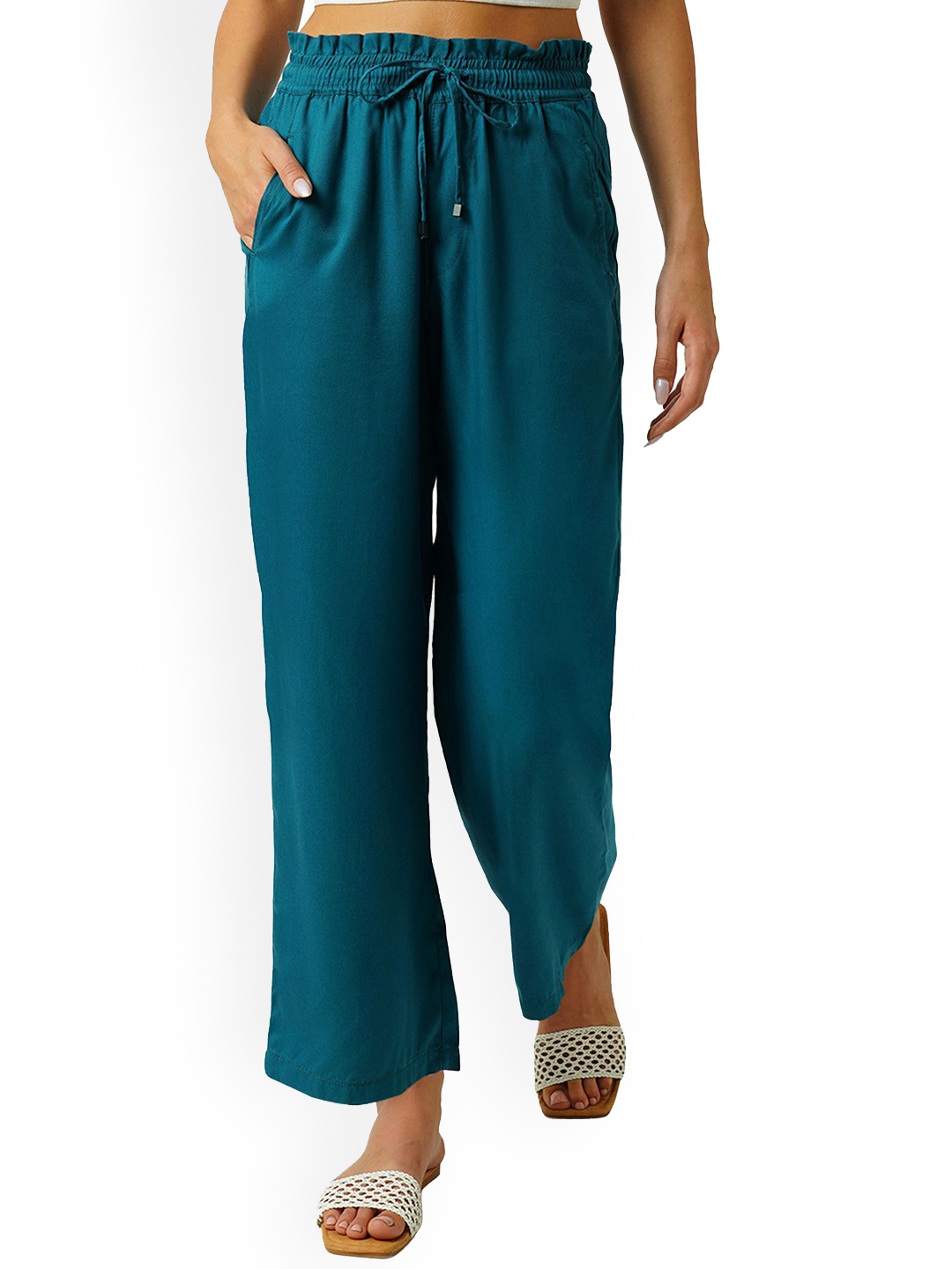 

Kraus Jeans Women Skinny Fit High-Rise Culottes Trousers, Teal