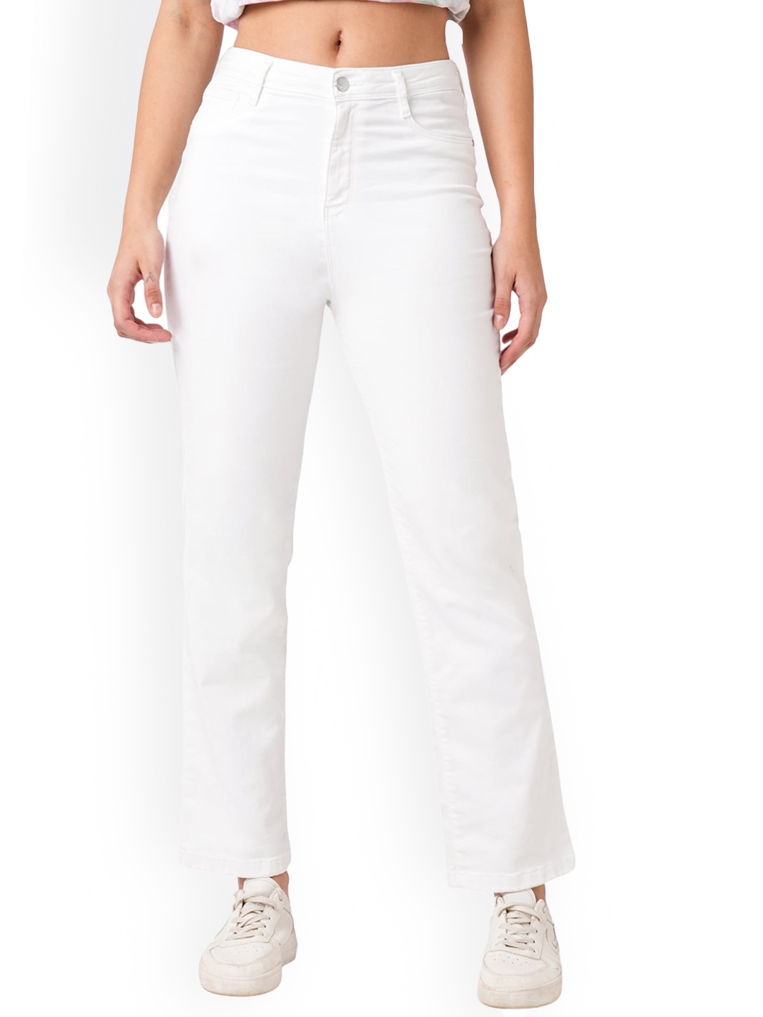 

Kraus Jeans Women Straight Fit High-Rise Clean Look Stretchable Jeans, White