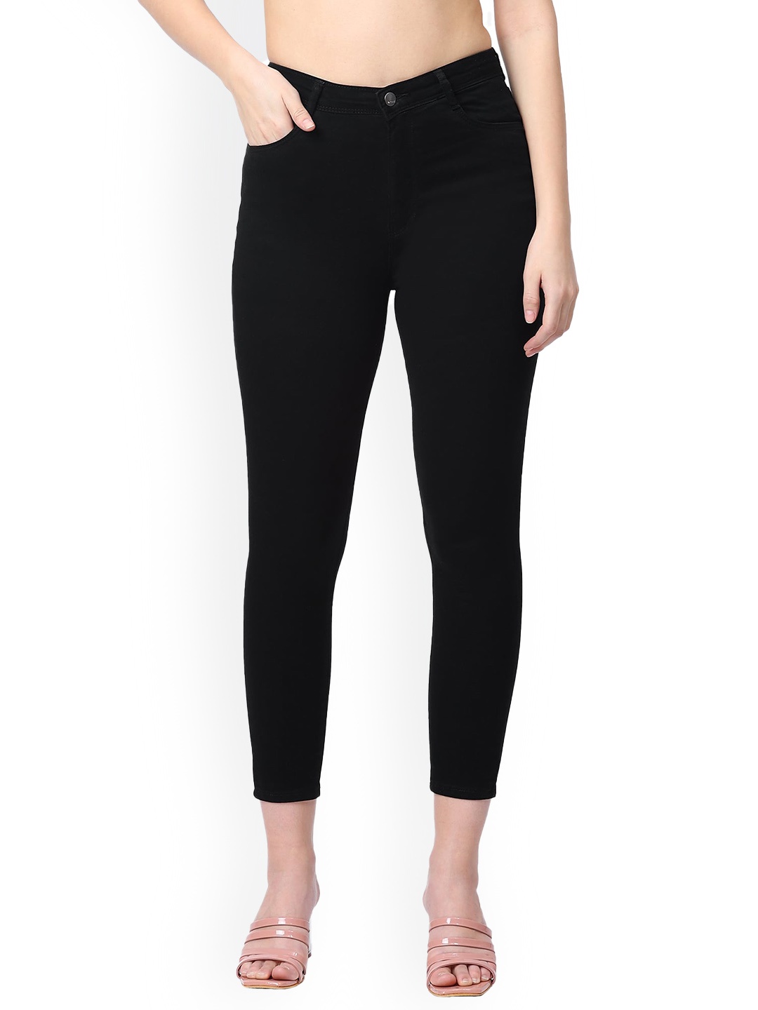 

Kraus Jeans Women Skinny Fit High-Rise Clean Look Stretchable Jeans, Black