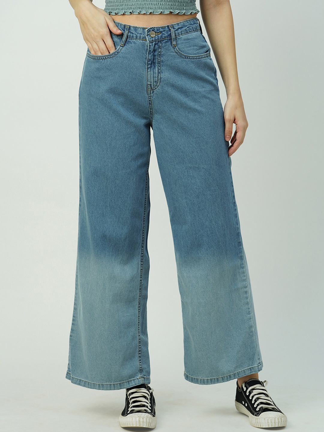 

Kraus Jeans Women Flared Clean Look High-Rise Pure Cotton Jeans, Blue
