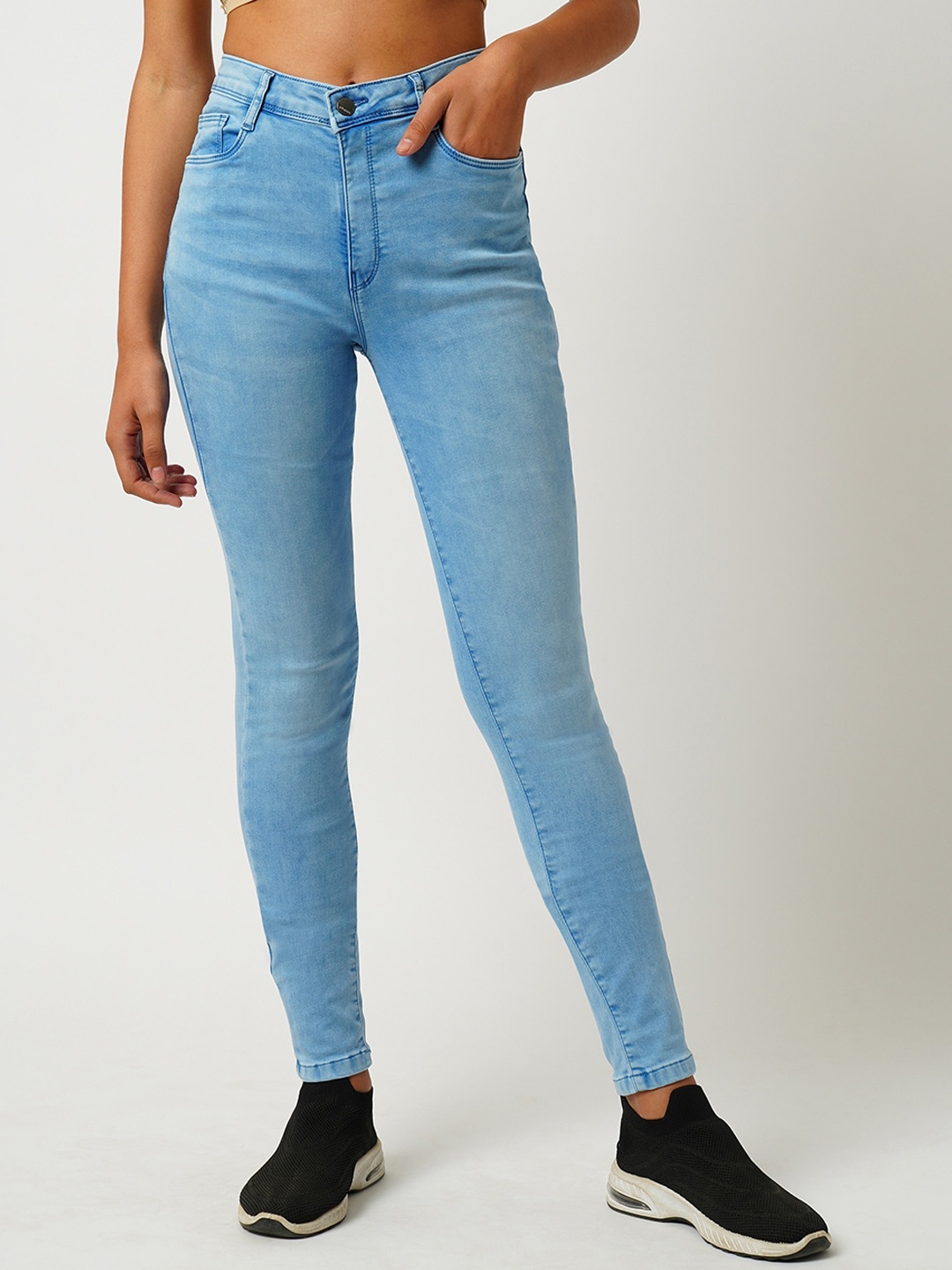 

Kraus Jeans Women Skinny Fit High-Rise Clean Look Stretchable Jeans, Blue