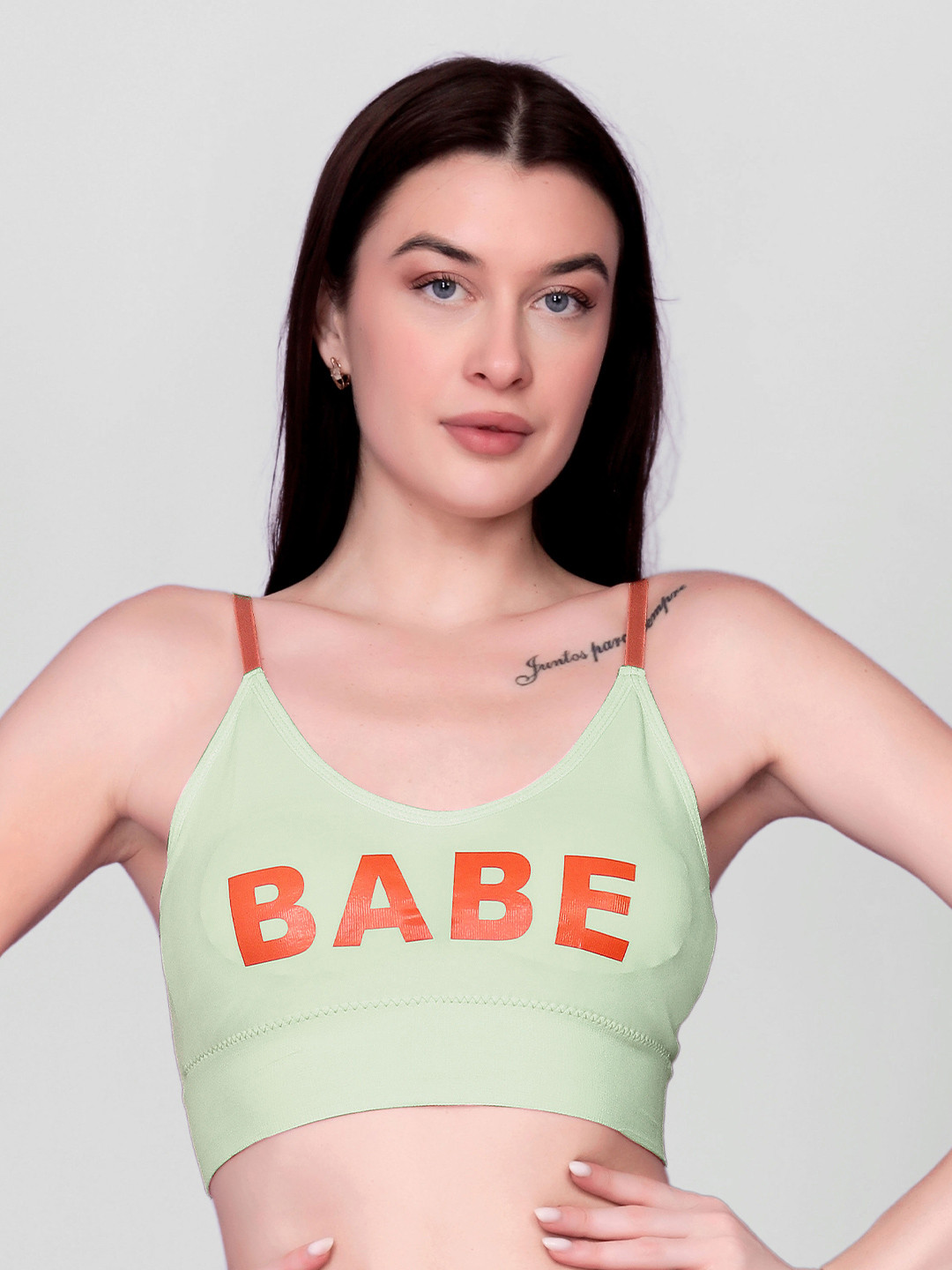 

Gopalvilla Typography Printed Full Coverage Beginners Bra with All Day Comfort, Green