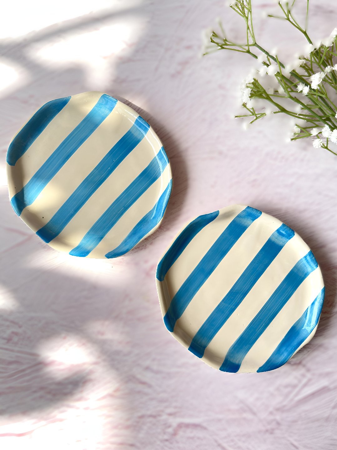 

NURTURE INDIA 2-Pcs Blue Striped Ceramic Plates