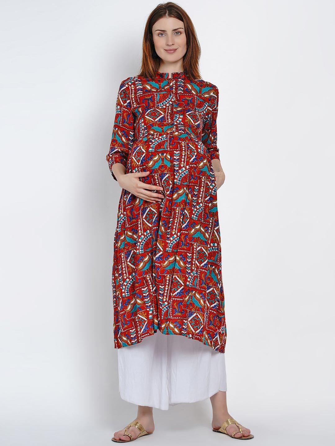 

Mine4Nine Women Geometric Printed Quirky Maternity Kurta, Red