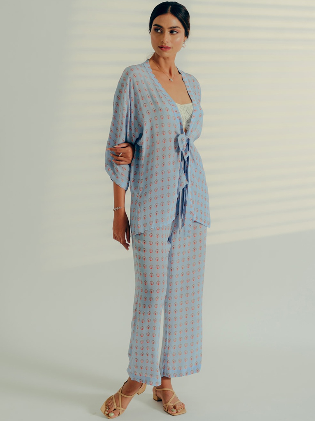 

Aaryaa By Kashveen Kohli Printed Longline Top & Trousers Co-Ords, Blue