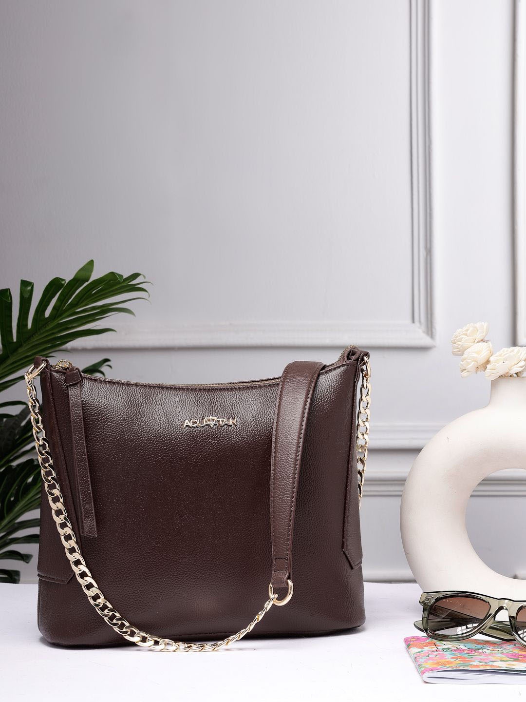 

AQUATAN Textured Structured Shoulder Bag, Brown