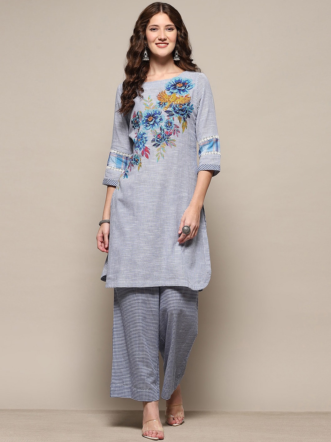 

Biba Floral Printed Pure Cotton Straight Kurta With Palazzo, Blue