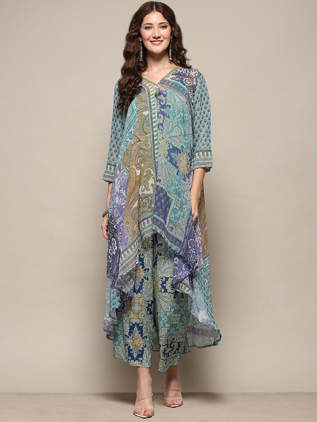 

Biba Floral Printed Straight Kurta With Palazzo, Blue