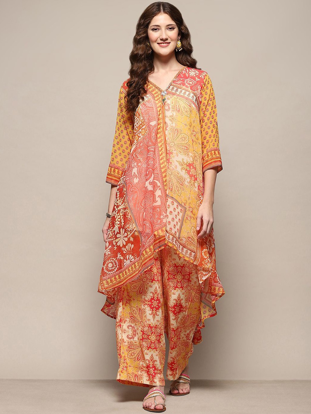 

Biba Paisley Printed Straight Kurta With Palazzo, Yellow
