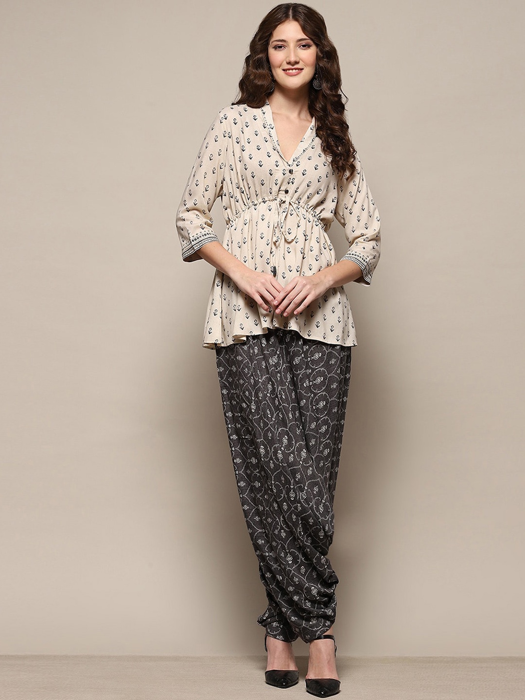 

Biba Ethnic Motifs Printed A-Line Kurti With Salwar, Charcoal