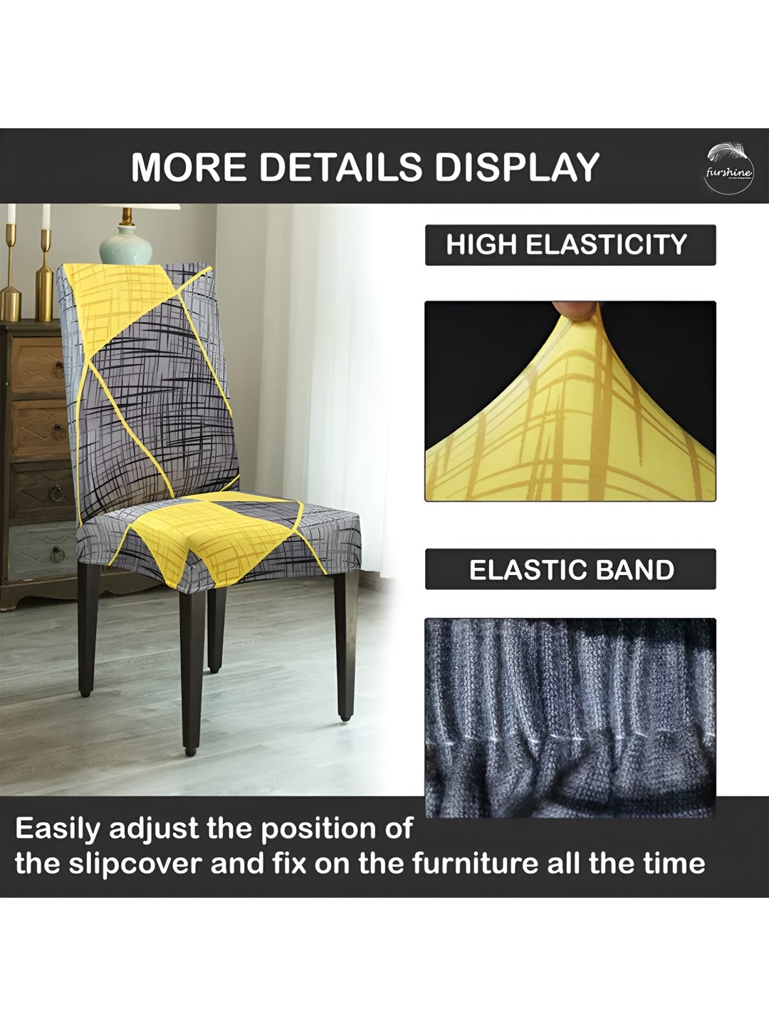 

B BESTILO Grey & Yellow Printed Stretchable Chair Cover