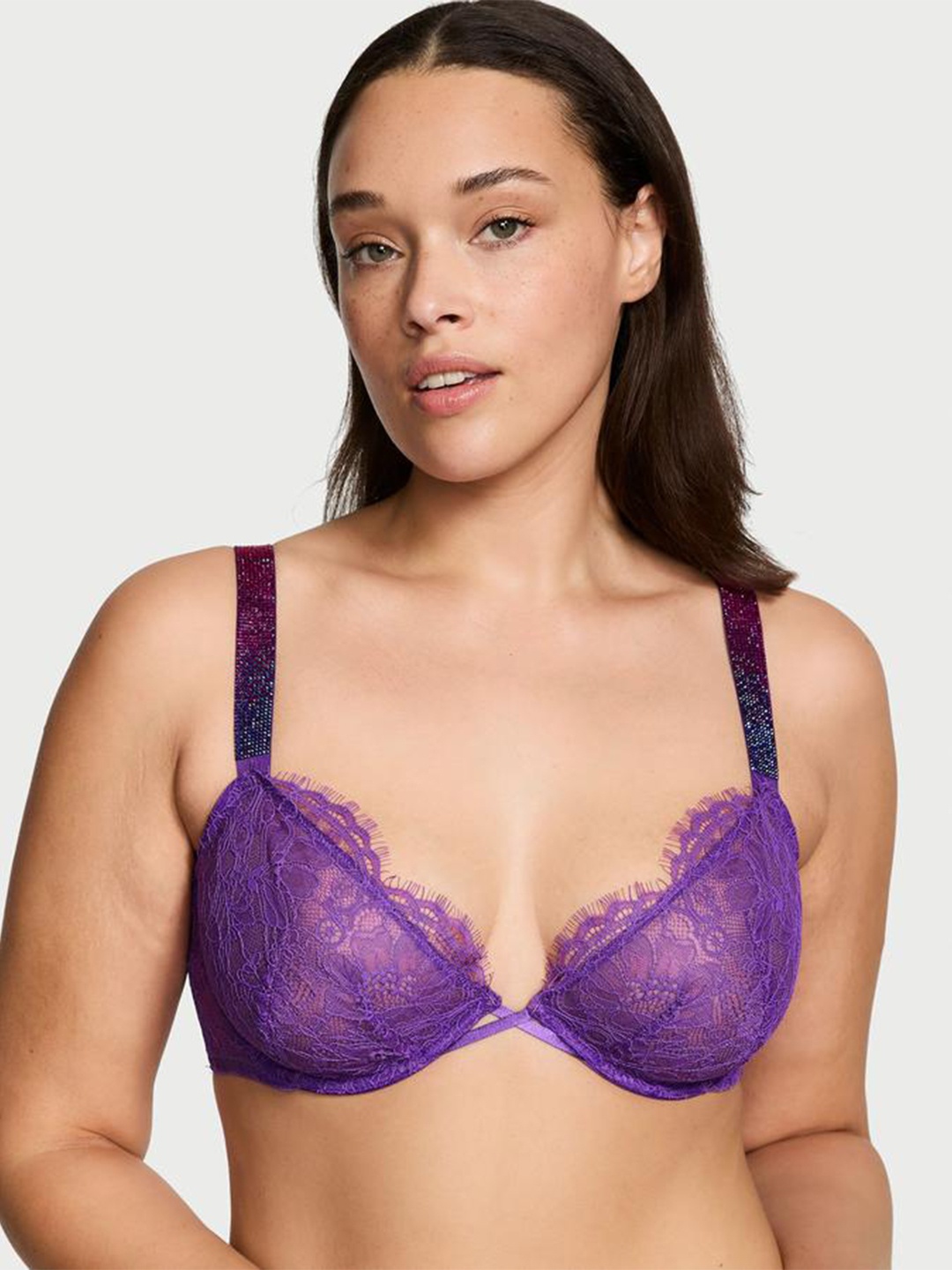 

Victoria's Secret Floral Bra Medium Coverage Underwired Heavily Padded, Purple