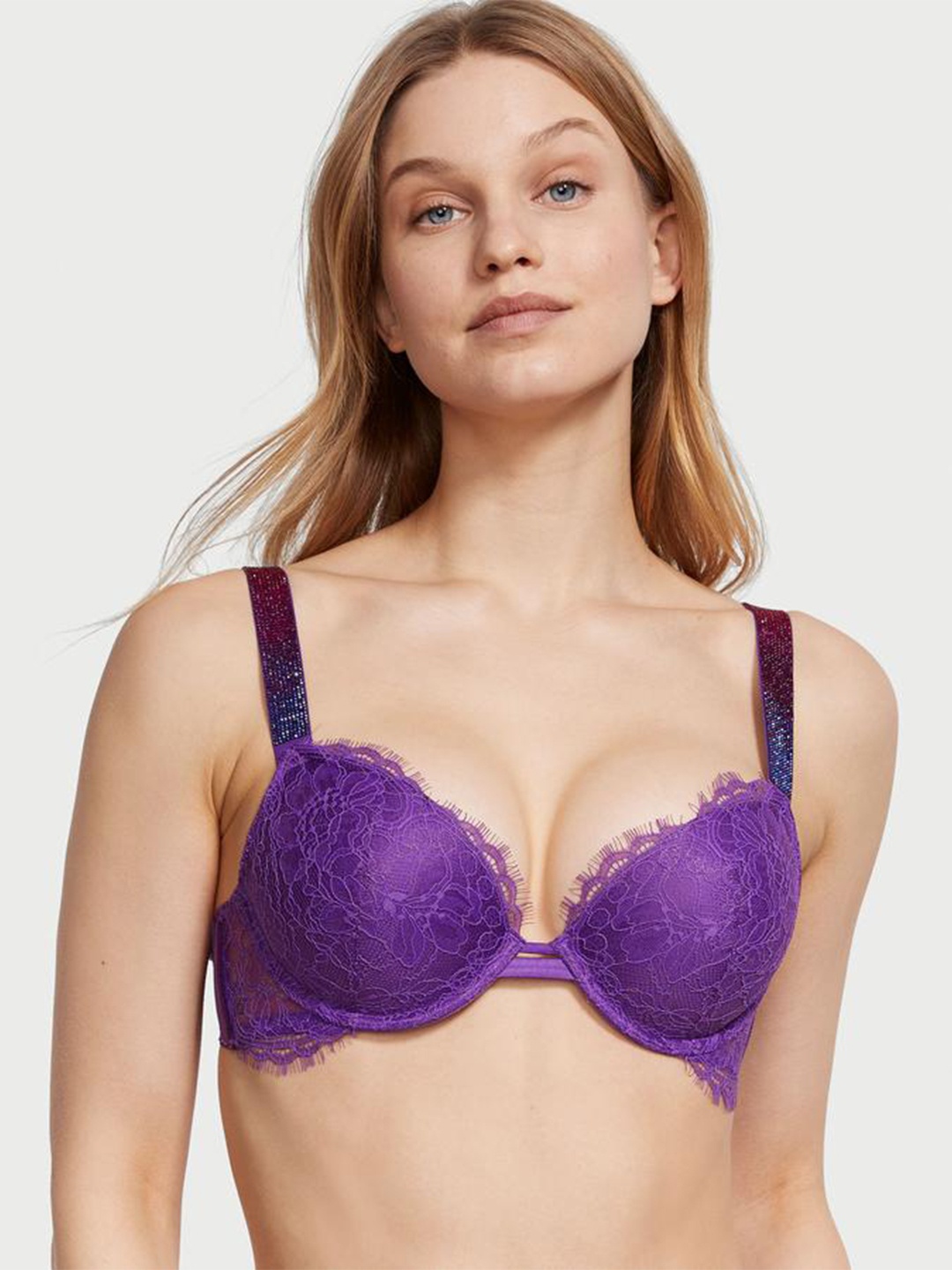 

Victoria's Secret Floral Bra Medium Coverage Underwired Heavily Padded, Purple