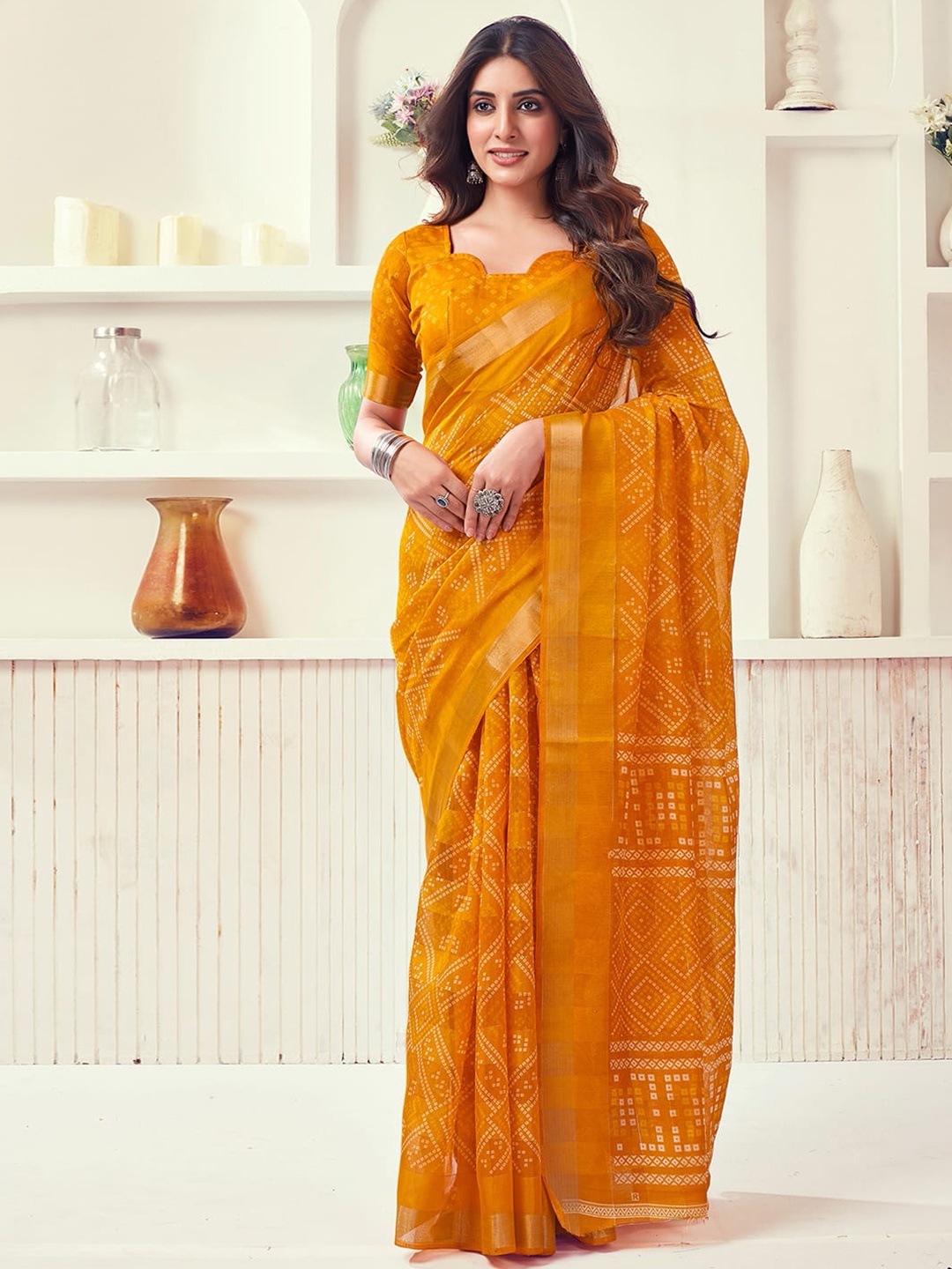 

KALINI Bandhani Zari Bandhani Saree, Yellow