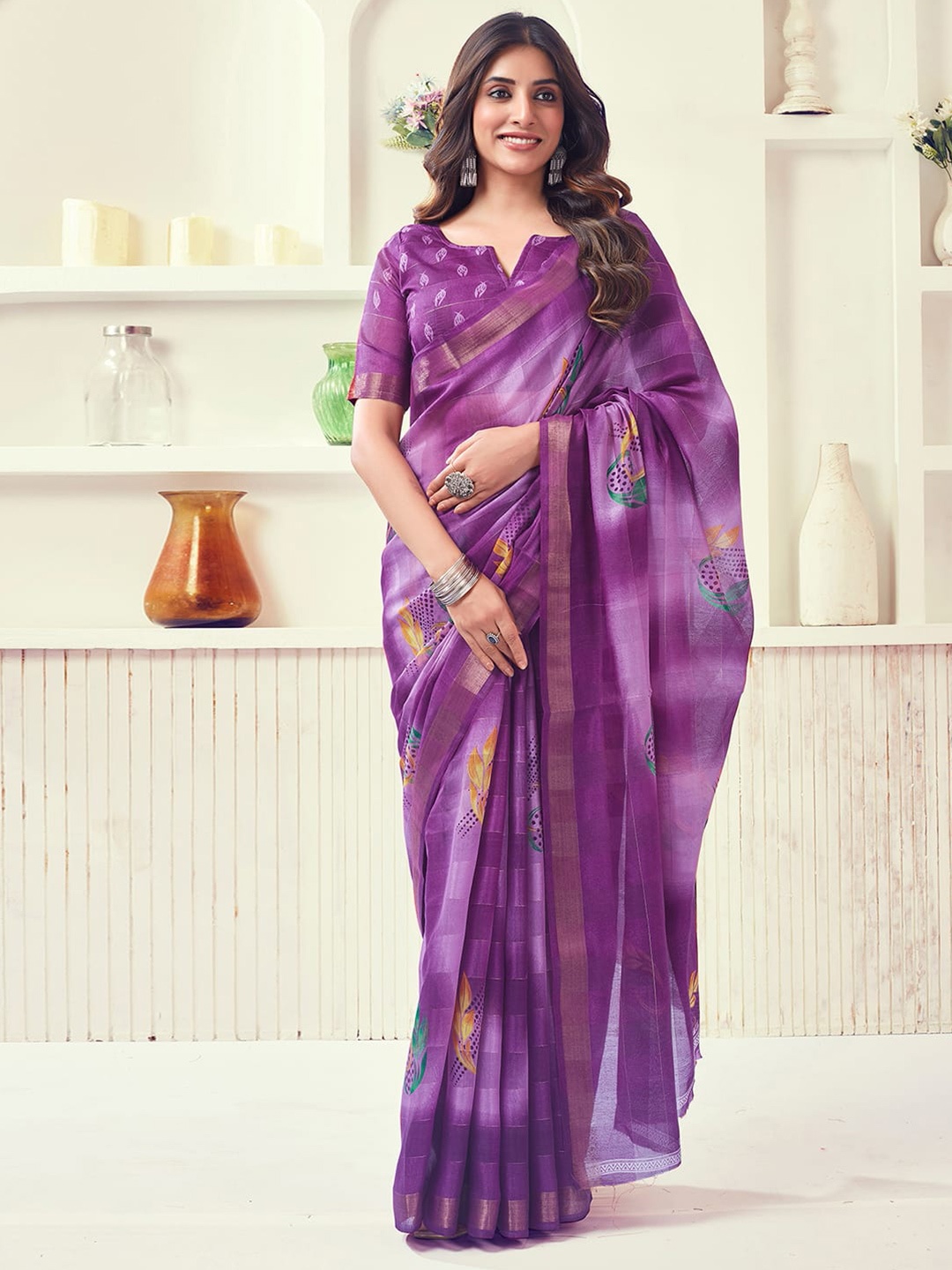 

KALINI Ethnic Motifs Zari Saree, Purple