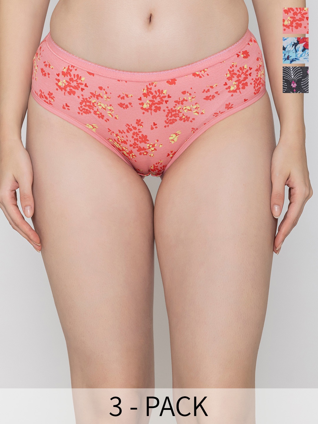 

B'ZAR Pack Of 3 Printed Mid Rise Hipster Briefs BZP9201, Pink