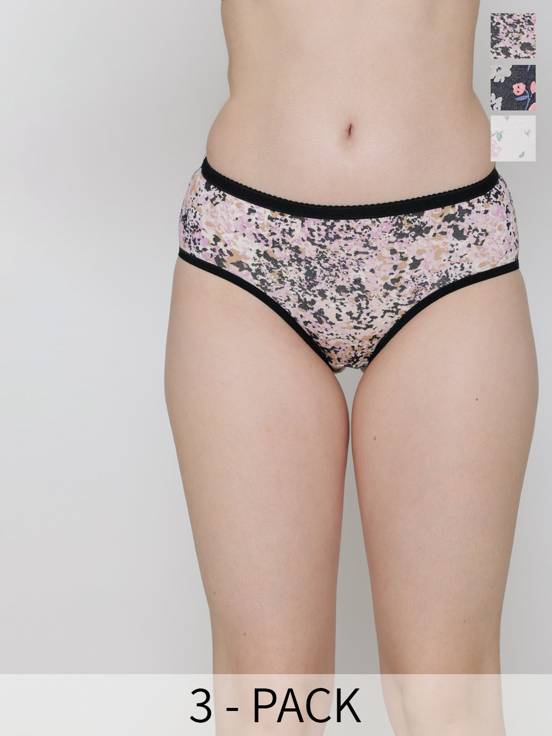 

B'ZAR Pack Of 3 Printed Hipster Briefs BZP9201, Navy blue