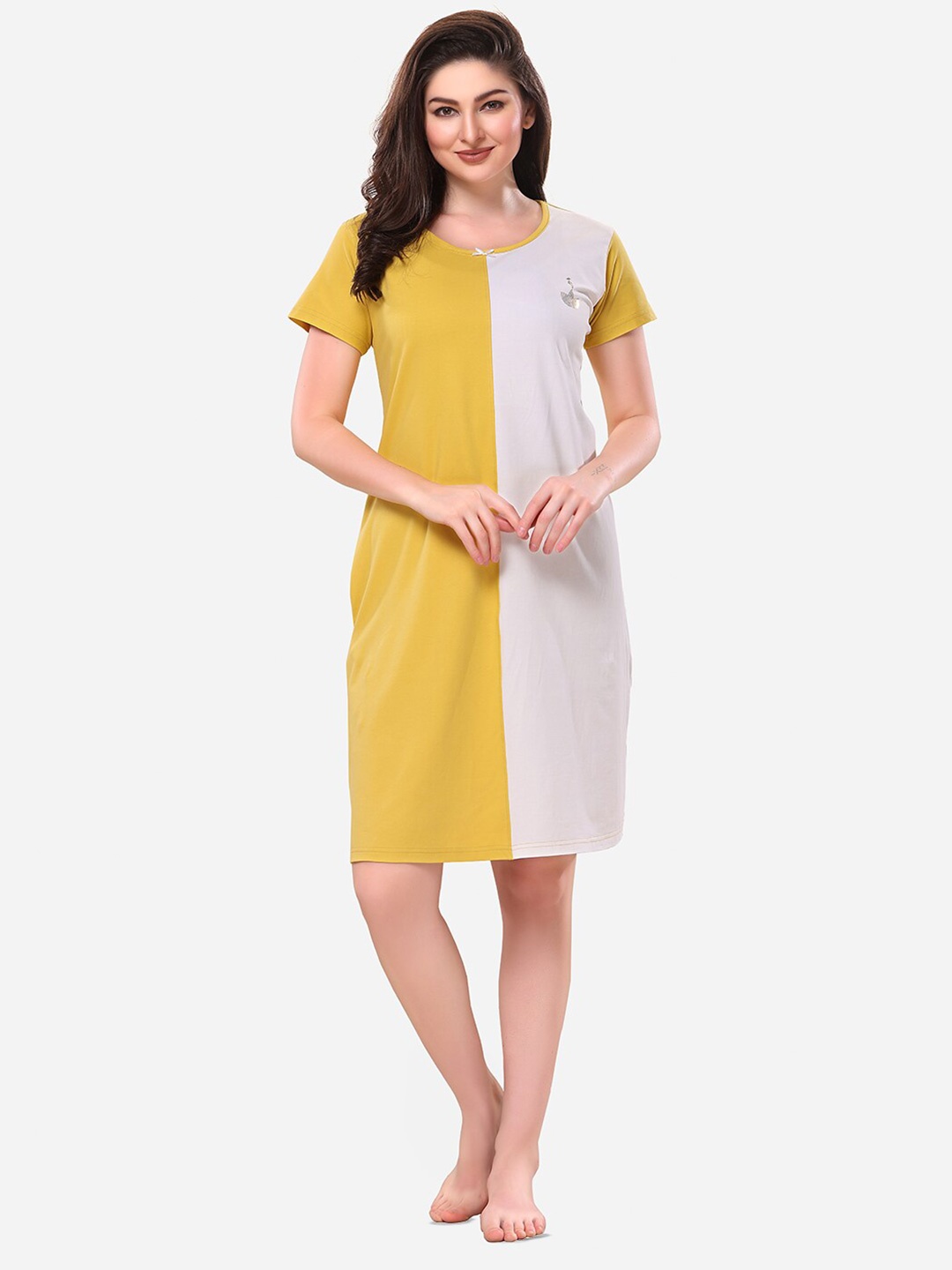 

Lenissa Women Colourblocked Knee Length Nightdress, Yellow