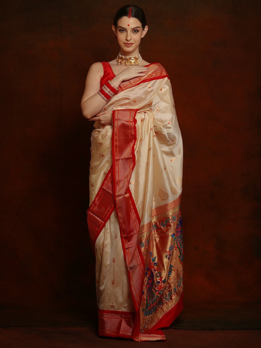 

Exotic India Ethnic Motifs Zari Pure Silk Paithani Saree, Gold