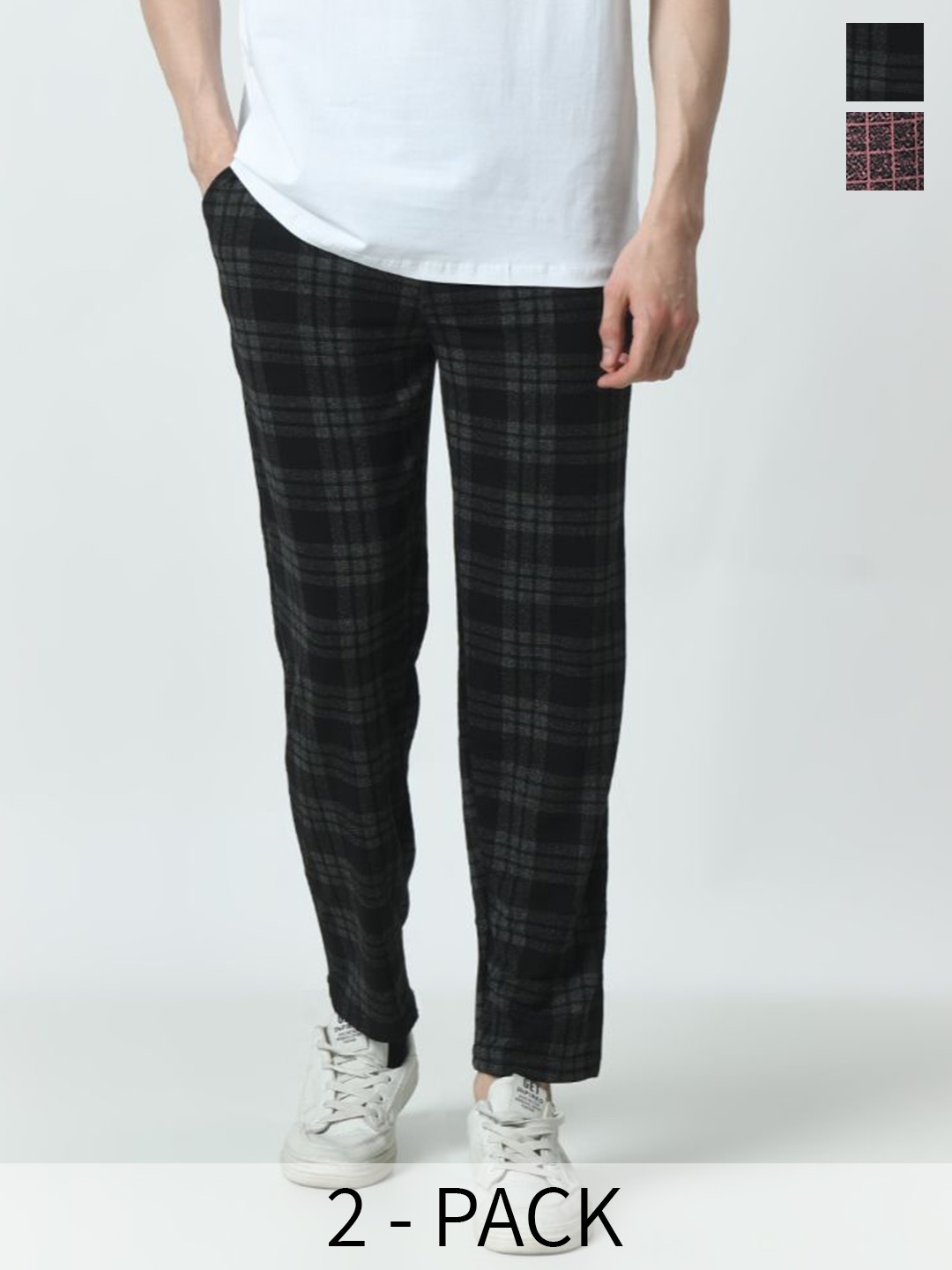 

BAESD Men 2Pcs Checked Track Pants, Black