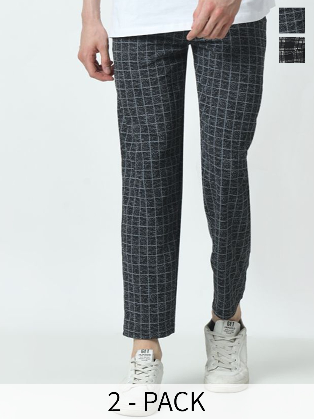 

BAESD Pack Of 2 Checked Mid Rise Track Pants, Black