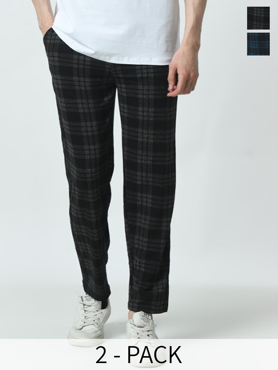 

BAESD Pack Of 2 Checked Regular Fit Track Pants, Black